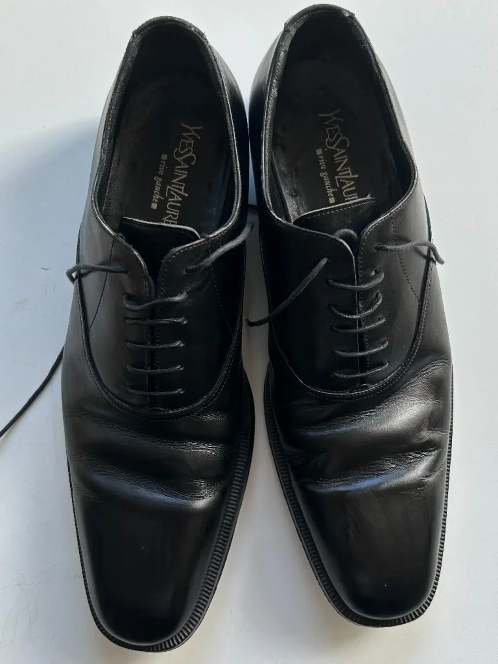 Yves Saint Laurent YSL Vintage Black Leather Lace Up Oxford Derby Dress Shoes